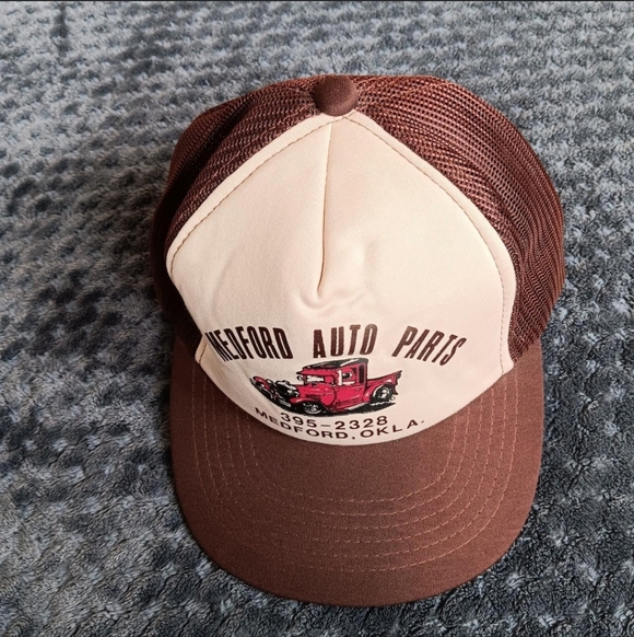 Vintage 90s Foam Mesh Trucker Snap Back Hat Cap Medford Oklahoma Mechanic Truck - Picture 6 of 8